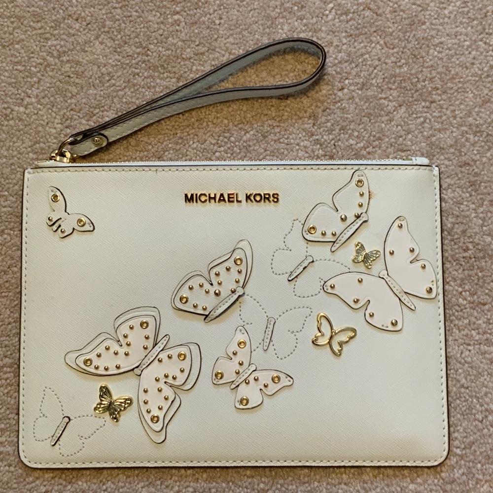 Set of Two Michael Kors Gold Zip-Around Clutches, Sangria Red, AND White